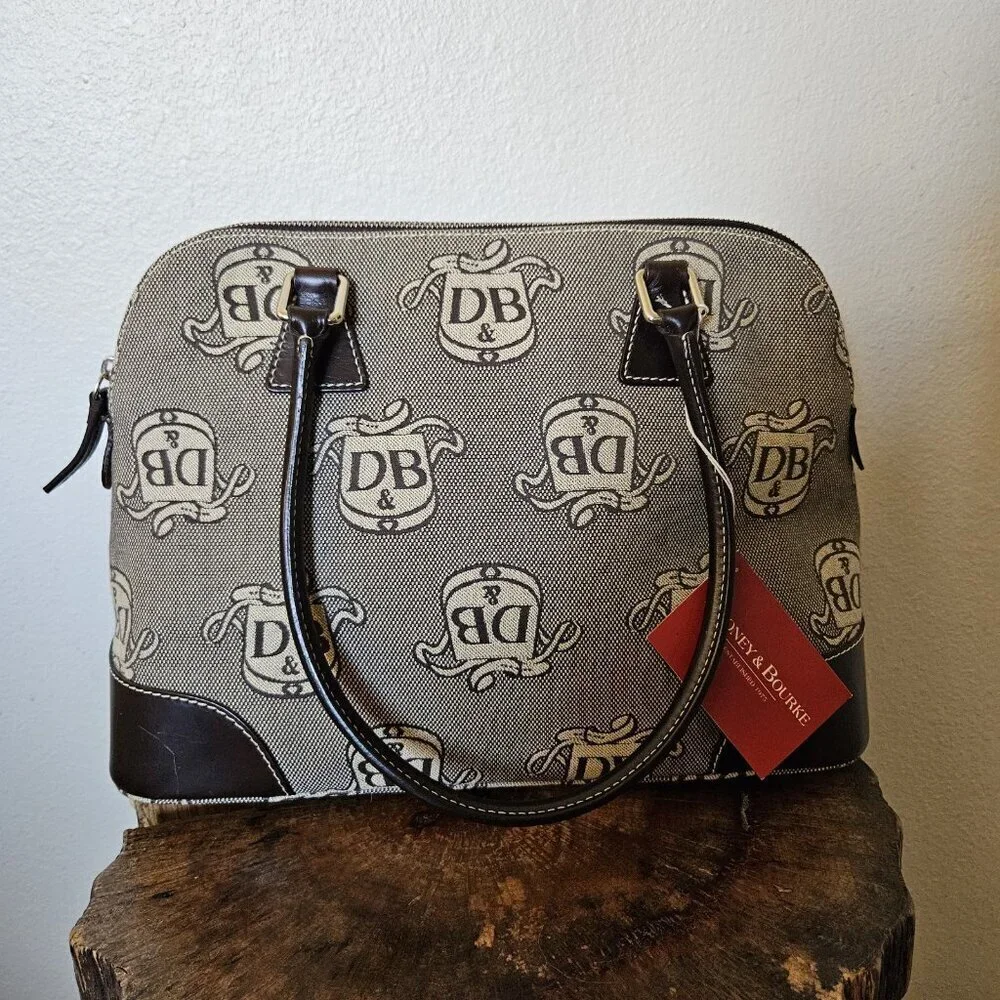 Dooney & Bourke DB Monogram Satchel + Wristlet Set NWT Gray Canvas Leather